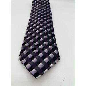 Roberto Villini Couture Tie Purple Black Checker 100% Silk Handmade Korea